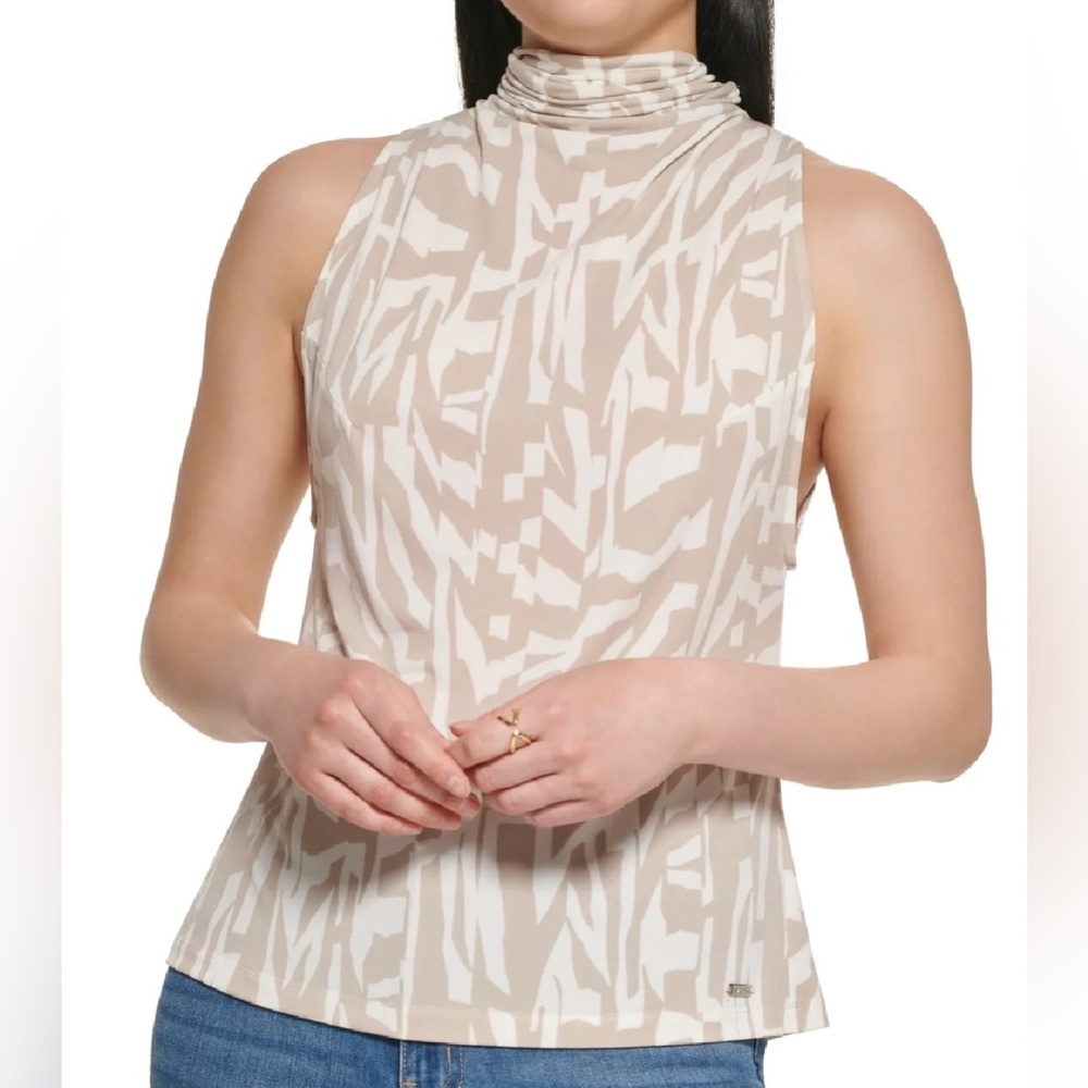 Calvin Klein women’s printed sleeveless tie back neck top